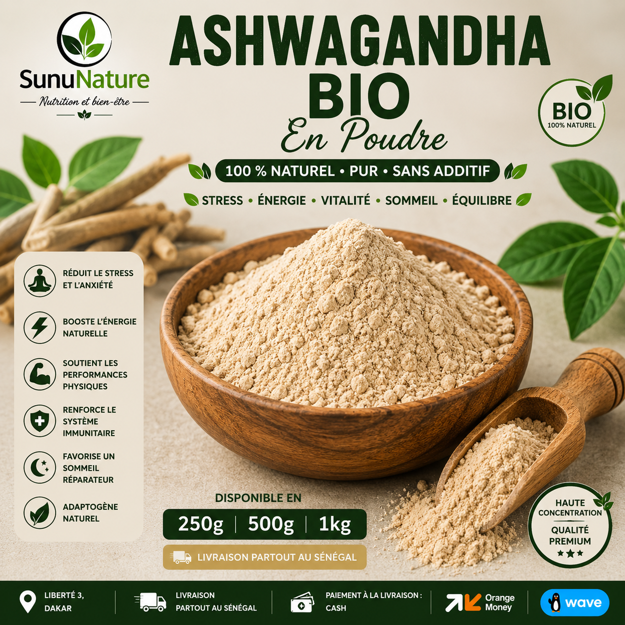 Ashwagandha Bio en poudre